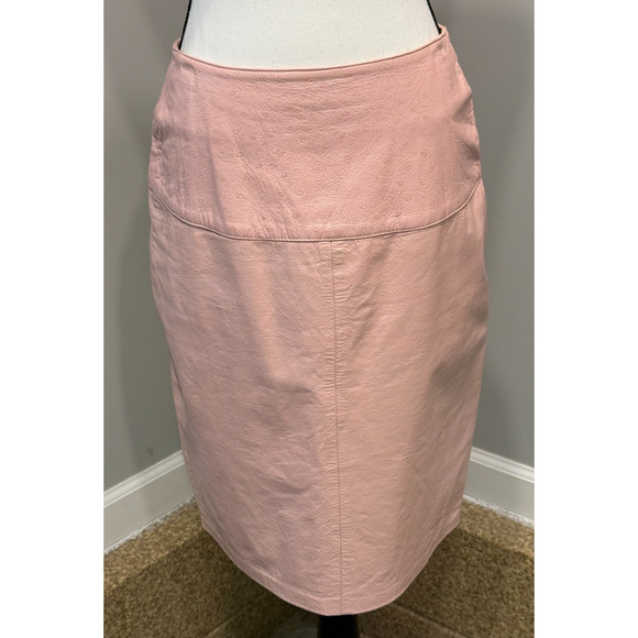 Vintage Lillie Rubin Women's Size 10 Blush Leather Pencil Skirt Ostrich Texture - Picture 2 of 13